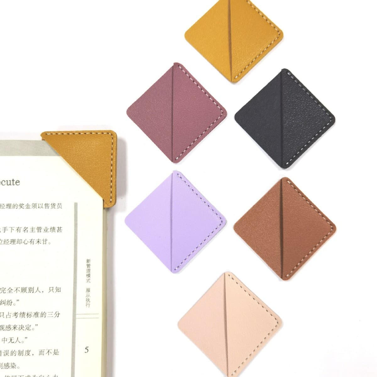 Leather Diamond Bookmark Mini Portable Gift Heart-Shaped Bookmark Page Clip Book Corner Protector Square Bookmark