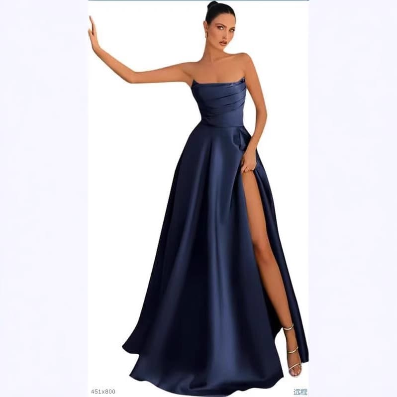 European and American One-Shoulder Evening Dress Cross-Border Trade Dress Amazon New Satin Strapless Dress Adult Ceremony Dress