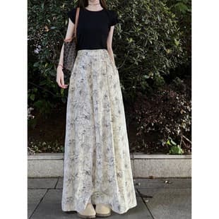 Tall-Friendly Summer New Wide-Leg Pants for Women, High-Waist Flowy Straight-Leg Ink Wash Print Floor-Length Casual Trousers