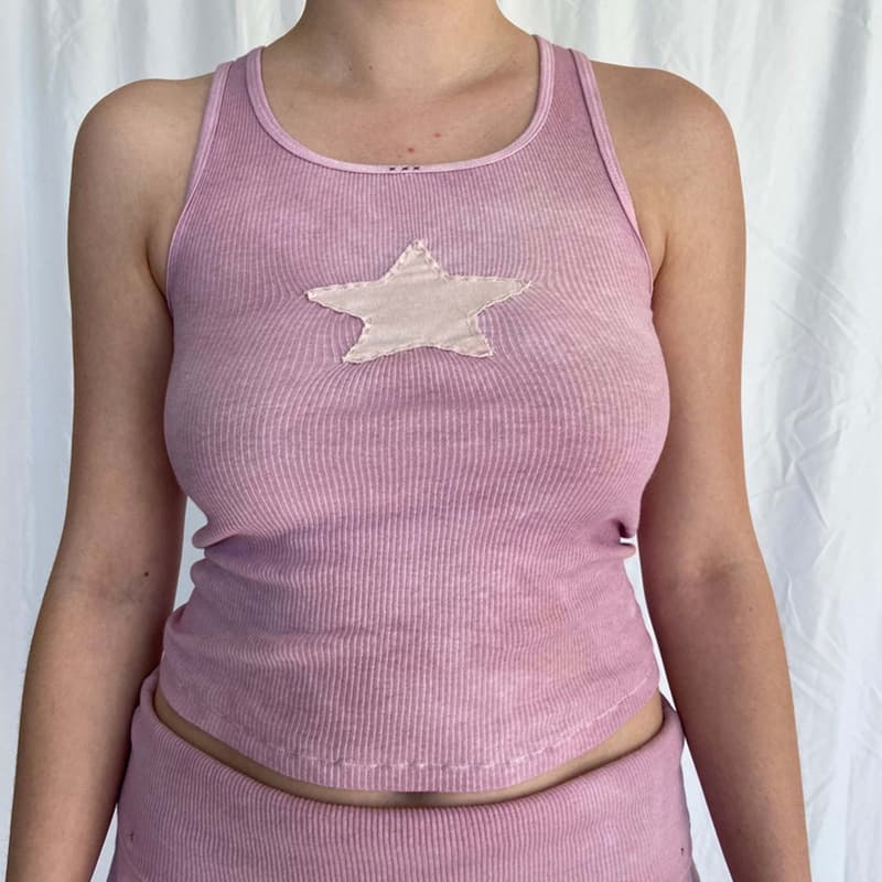 2025 Summer New Sexy Street Style Sleeveless Five-Point Star Embroidered Vest Top Slim Fit Hot Girl Cropped Belly Tee