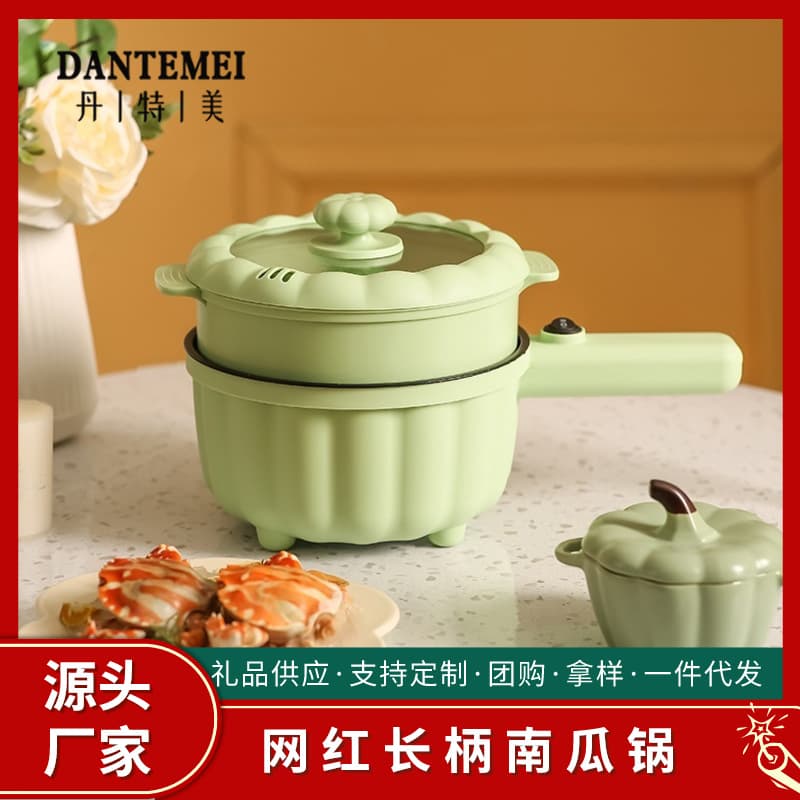 Long Handle Electric Cooker Multifunctional Electric Hot Pot Student Dormitory Pot Electric Hot Pot Noodle Pot Small Pumpkin Pot Gift