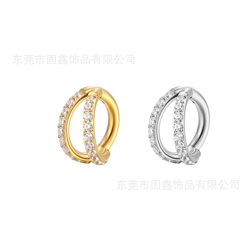 316L stainless steel full diamond nose ring titanium steel double layer zircon nose ring lip ring ear bone ring piercing jewelry