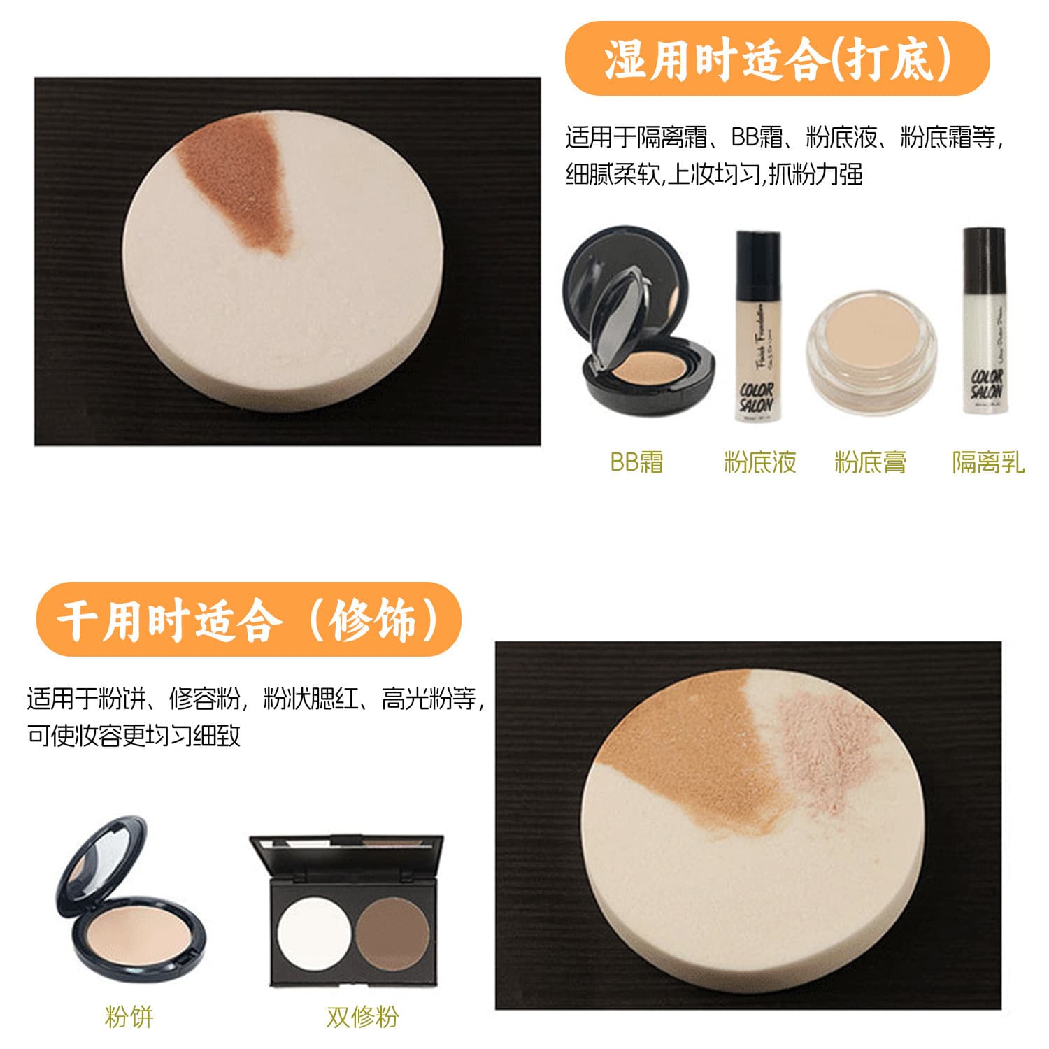 Wet and Dry Dual-Use Studio Foundation Sponge, Round Disposable Large Powder Puff, Essential Tool for Makeup Artists, Wholesale Available