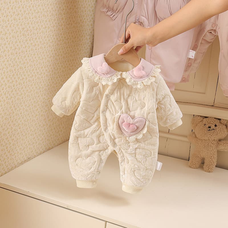 Baby Autumn Winter Faux Fur Collar Romper Fleece-Lined Padded Jacket Front-Open Crawling Suit Girl Stylish Butterfly Hanfu Cotton Coat