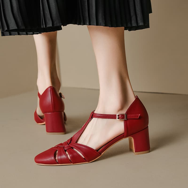 Vintage Roman French Style Low Heel Sandals for Women Summer Breathable Chunky Heel Closed Toe Shoes Medium Heel Hollow Out Women's Shoes
