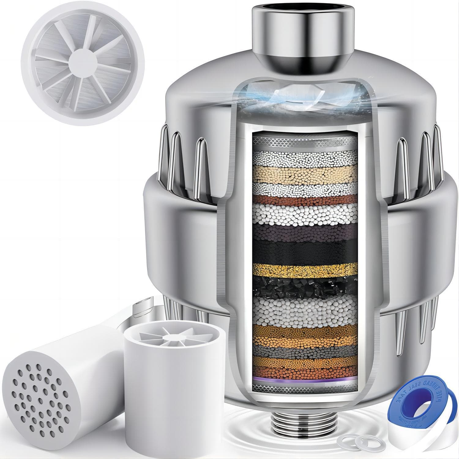 New cross-border e-commerce impeller rotating fan 10-36 layer filter set for shower, water purifier, and shower head filter