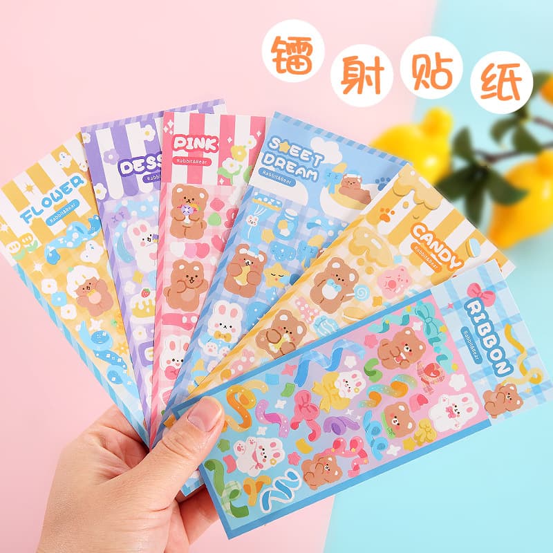 Cartoon Instagram scrapbooking Gu-card stickers, creative shiny holographic photo decorative stickers, Korean stationery decals