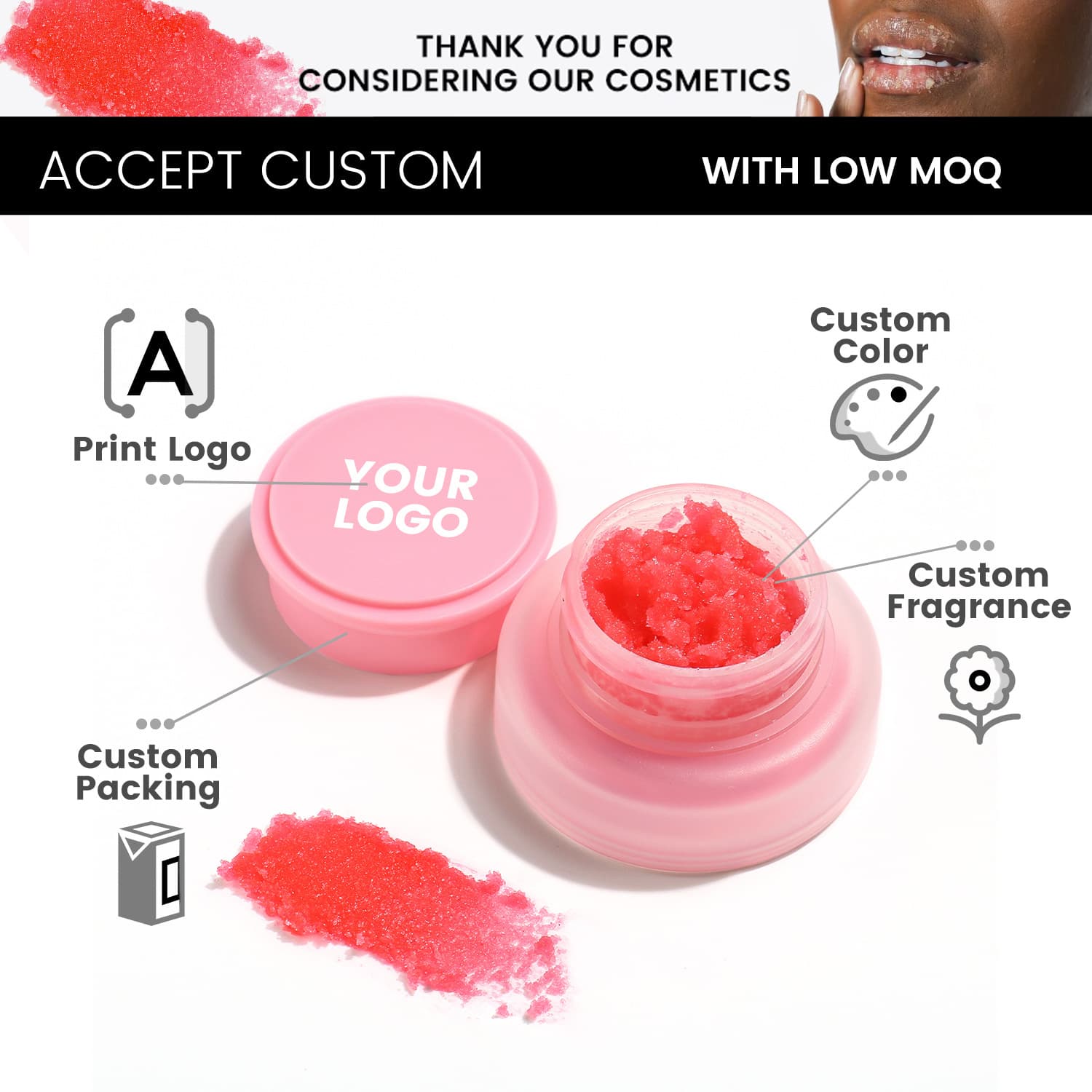 Spot cross-border manufacturer, lip scrub, no logo, strawberry exfoliating, small batch printing.