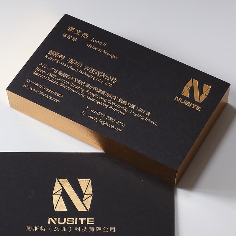 High-end black card with gold trim, business hot stamping, embossed design, premium specialty paper business cards, crystal UV printing, and design.