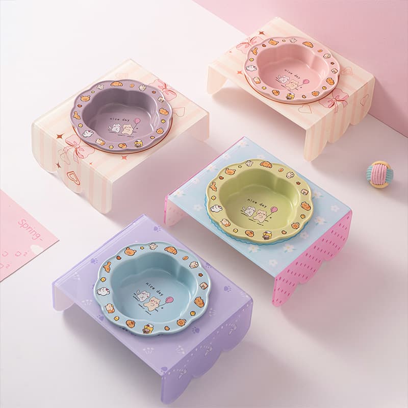 Lace Ceramic Cat Bowl Elevated Neck Protection Cat Food Bowl Anti-Black Chin Cat Rice Bowl Food Bowl Drinking Bowl Pet Bowl