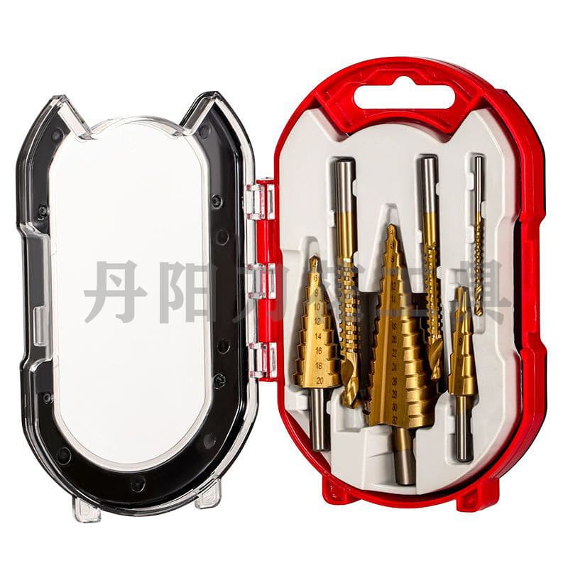 Step Drill Bit Set 6-Piece Titanium-Coated Step Drill Bits for Woodworking Hole Opening, Reaming, Grooving, and Stepped Drilling in Plastic Box