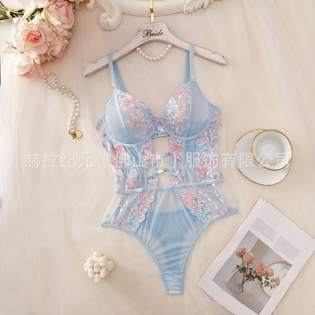 Purple Embroidered Lace Bodysuit Sexy Hollow Shapewear Sheer Pure Desire Erotic Set