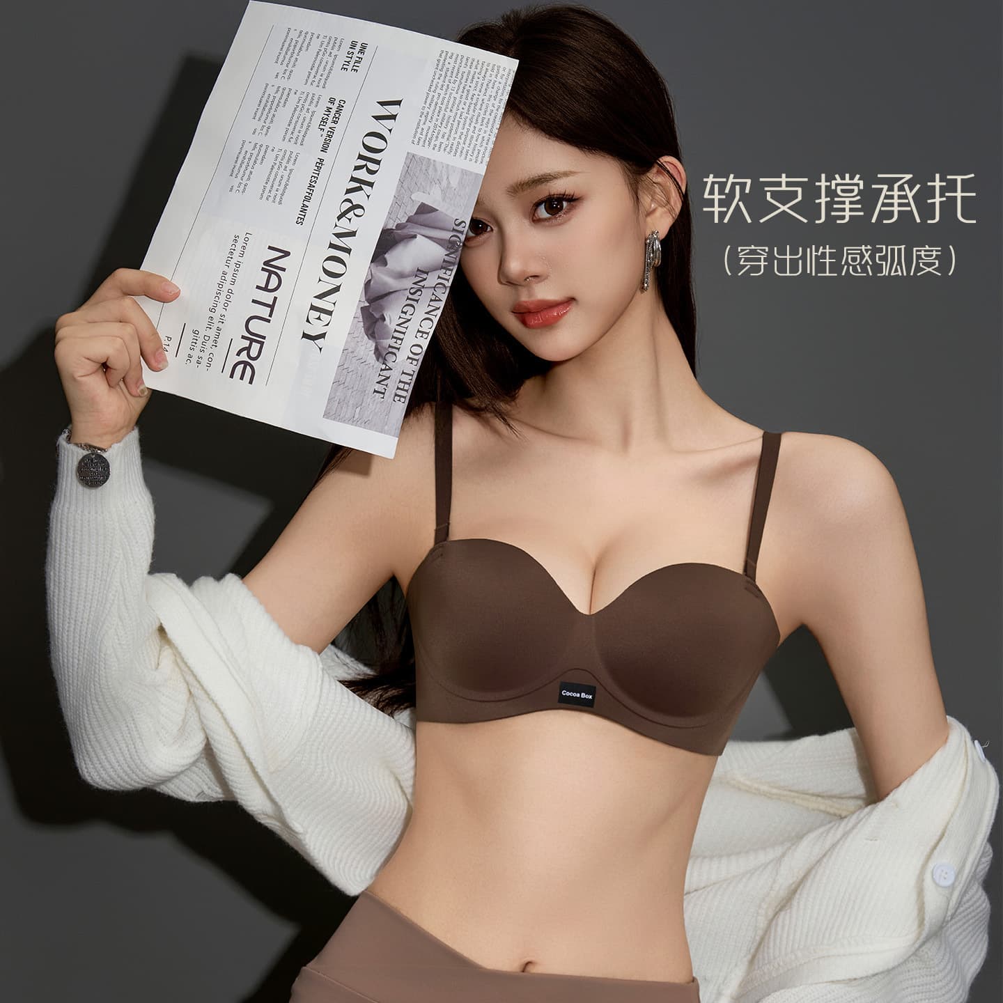 Round Small Bust Push-Up Half-Cup Bra, Women's Medium-Thick Non-Empty Cup Comfortable and Straight, Strapless Sexy Bra