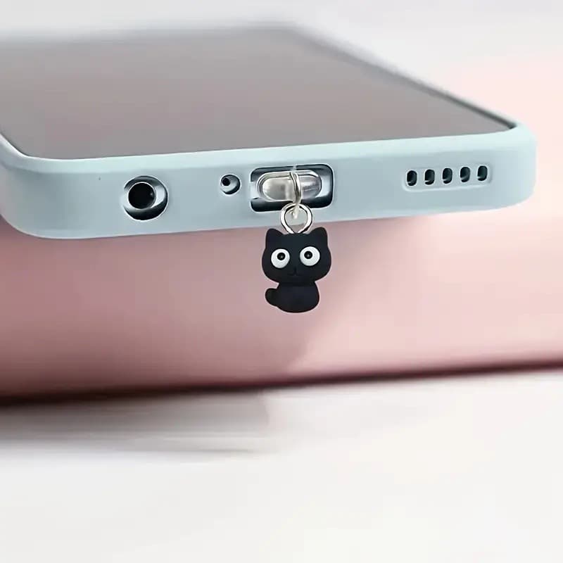 Compatible with Apple iPhone charging port and Type-C interface, Black Cat acrylic pendant phone dust plug