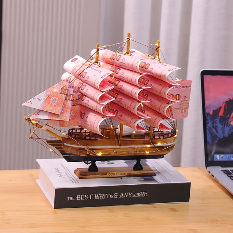 Smooth Sailing" DIY Wooden Sailboat Model, Home Wine Cabinet Desktop Small Ornament, Festival "Money Flower" Commemorative Gift