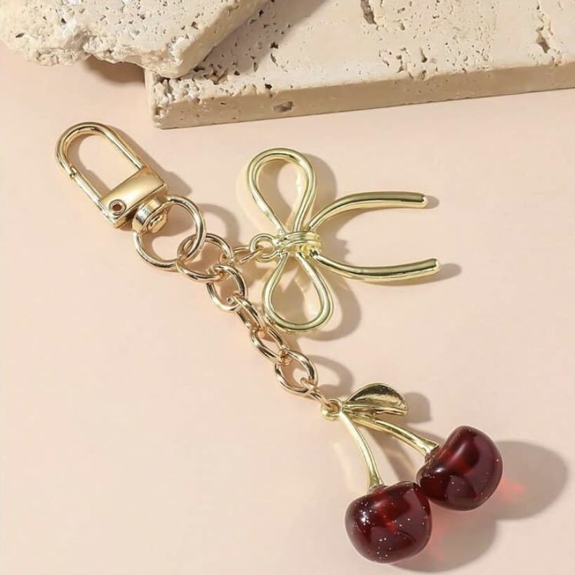 Cross-border Best-selling Fresh Cherry Heart Keychain, Simulated Fruit Cherry Cute Girly Bag Charm