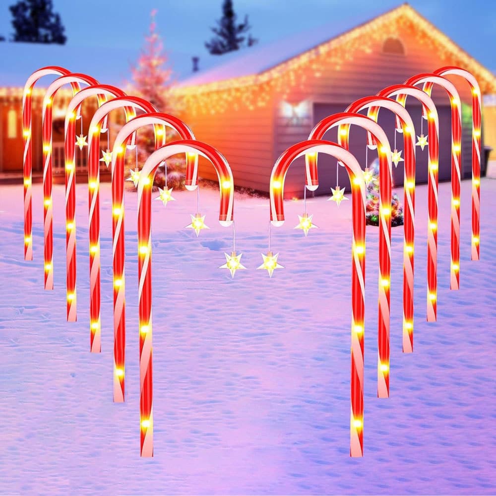 Cross-border Solar Candy Cane Light Christmas Candy Cane Decoration Ground Stake Light Outdoor Christmas Holiday Light