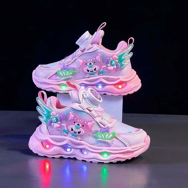Kuromi 2024 Girls Light-Up Sneakers Spring/Autumn New Children's Breathable Mesh Glowing Princess Running Shoes