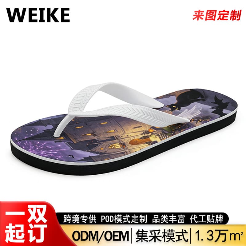 Cross-border OEM/ODM casual sandals POD customized Halloween printed lightweight beach couple flip-flops