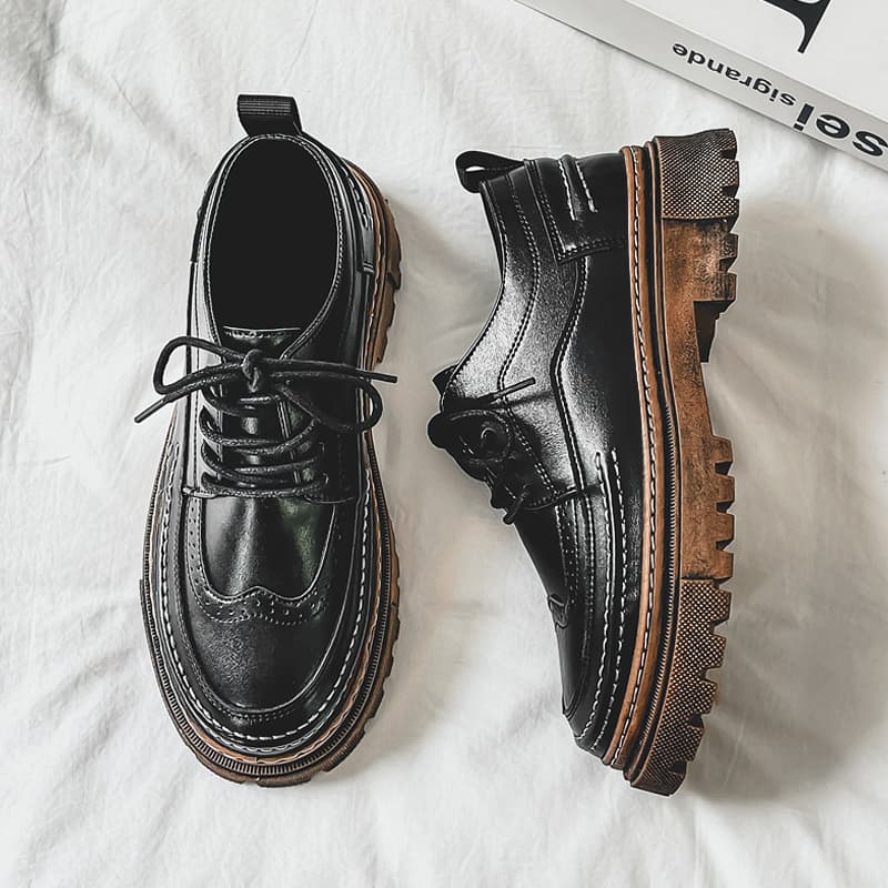 Brock Leather Shoes Men's Shoes Summer Dress Business Casual British Black Youth Sports Soft Face Heightening Trendy Shoes