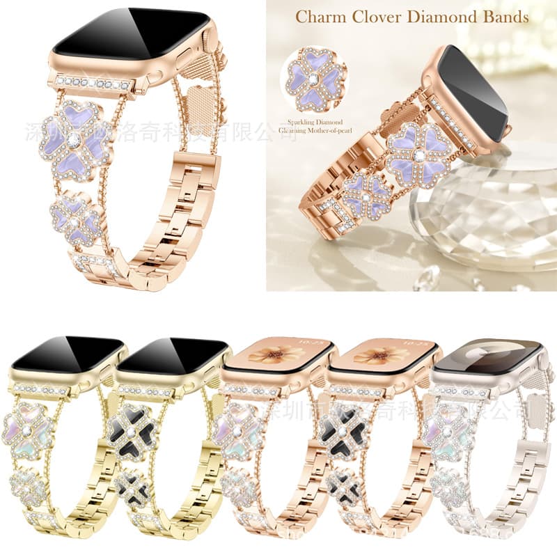 Cross-border hot model suitable for Apple Ultra2 metal watch strap Apple watchS10 double chain pendant diamond watch strap