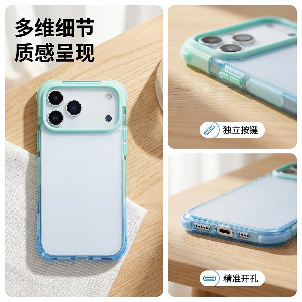 Gradient TPE iPhone 17 Pro Max Transparent Hard Case, 3-in-1 for iPhone 17 Pro