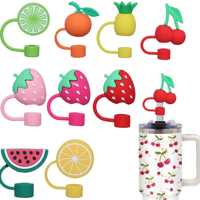 Cute Cartoon 3D Straw Hat Dustproof Plug Ice King Cup Straw Cover 10mm 40oz Straw Lid Fruit Series Cross-Border Home Goods