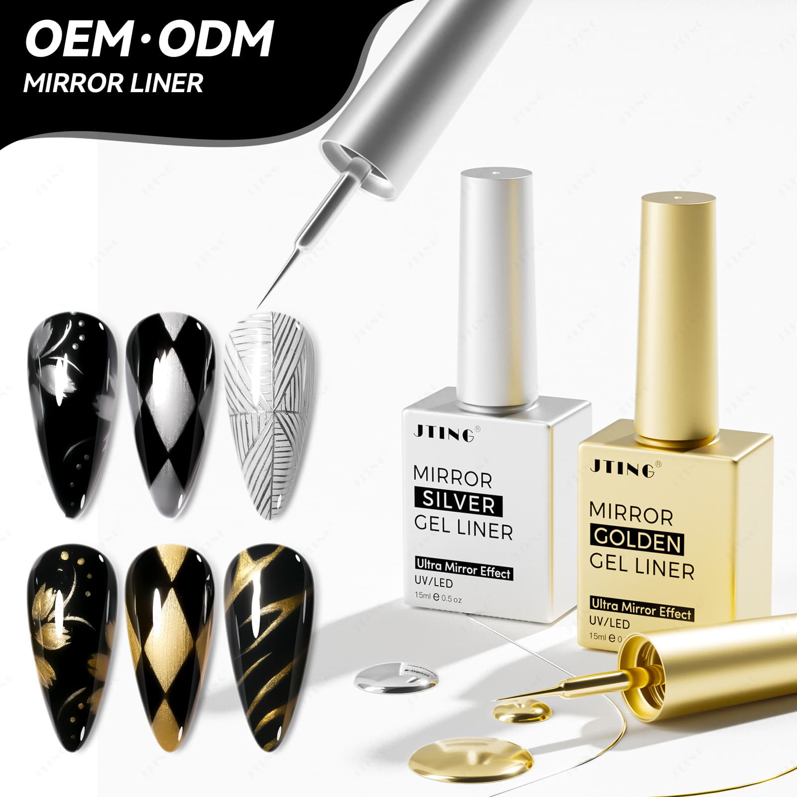 JTING Jingting Metallic Pulling Gel Nail Polish, Full High-Gloss Mirror Gold and Silver Wire Drawing Gel, for Nail Salon Professional Use