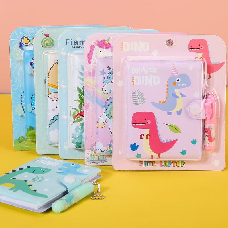 Cute Dinosaur Notebook Diary with Ballpoint Pen Set, Leather Cover Notebook Journal