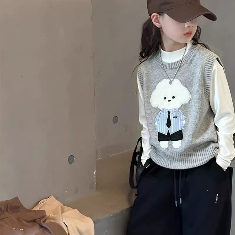 Kids 3D Plush Puppy Knitted Vest Spring Autumn New Baby Cute Sleeveless Sweater Waistcoat Outerwear