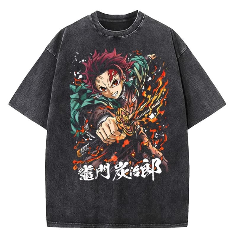 Cotton Demon Slayer Retro Cross-Border T-Shirt, Fade-Resistant, Summer City Casual Unisex European Size Anime Movie