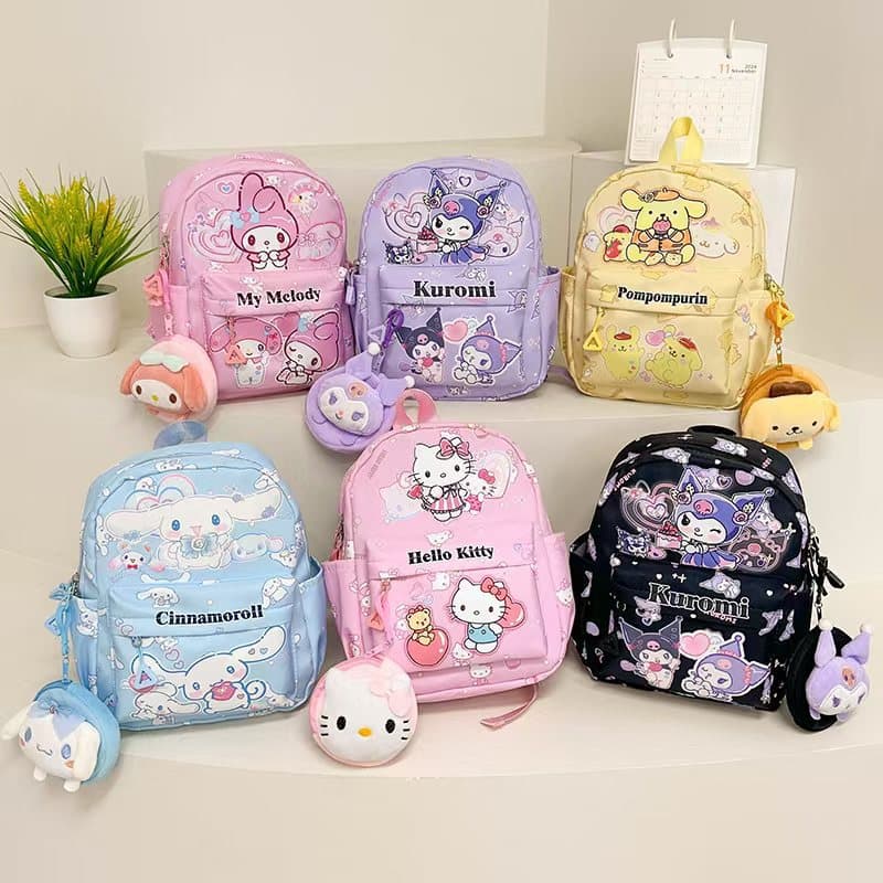 New cartoon bag Sanrio children's bag, ultra-lightweight high aesthetics with delicate charms, kindergarten Kuromi backpack.