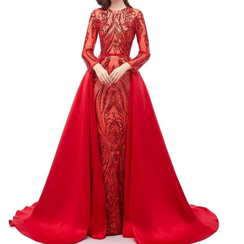 Amazon 2025 Spring New European and American Women's Mermaid Long Sleeve Luxury Trailing Banquet Runway Elegant Evening Dress