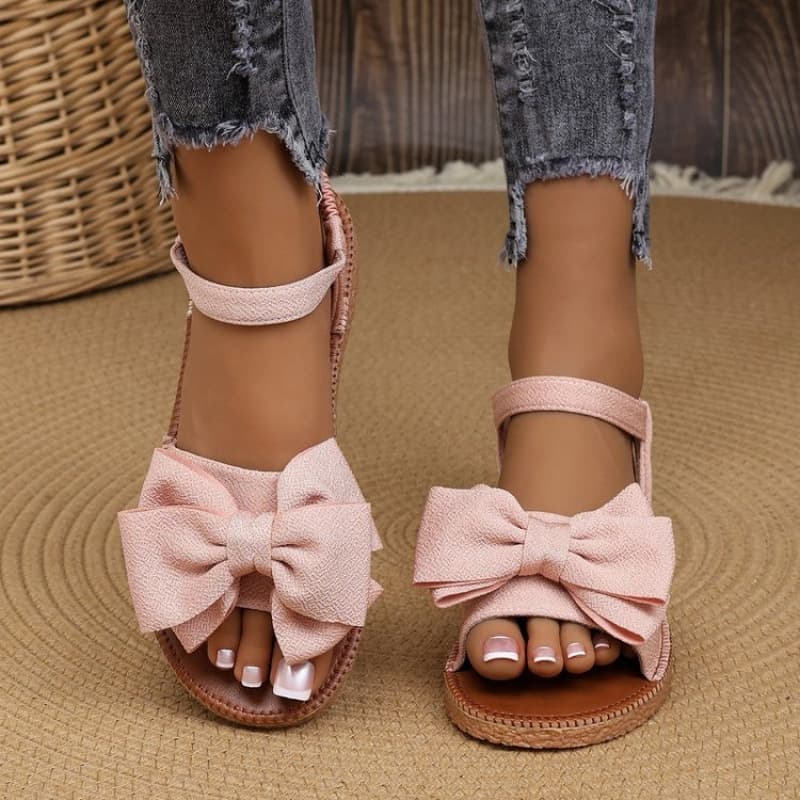 2026 New Cross-Border Popular Multi-Color Flat Sandals for Women, Square Toe Bow Open Toe Versatile One-Strap Women's Shoes