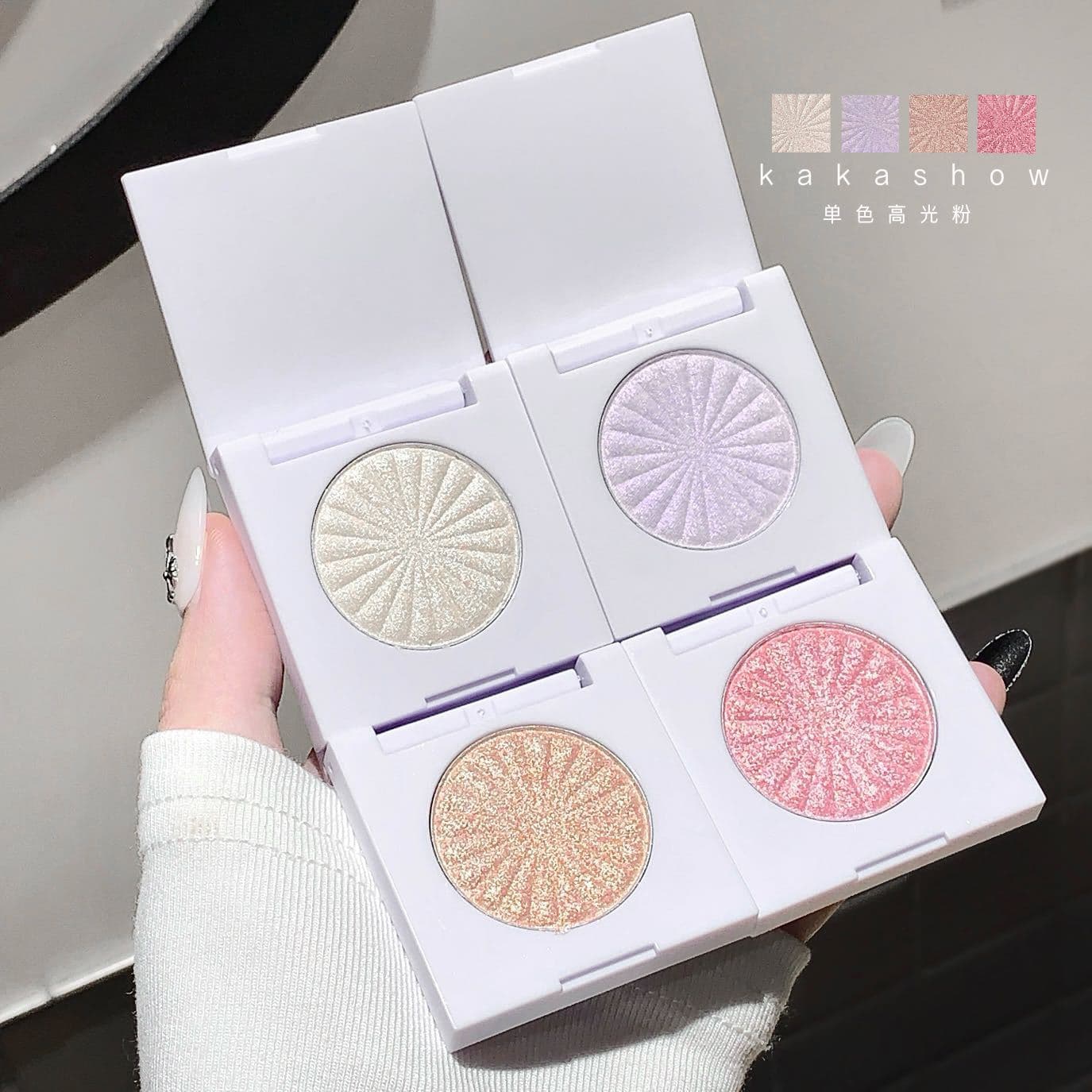 Kakashow Monochrome Highlighting Powder Face Brightening Contouring Palette Pearlescent Glitter Powder Silkworm Face Highlighting Powder Cross-border