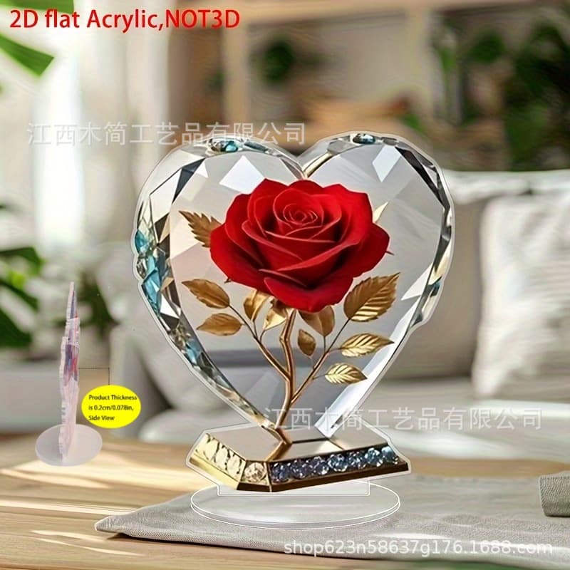 Factory Wholesale Cross-Border 2D Acrylic Rose Stand Home Living Room Desktop Decoration Holiday Gift Ornament