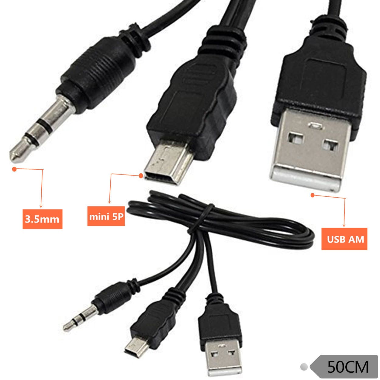 Factory direct sales mini USB speaker cable one-to-two audio cable mini5p to 3.5 stereo USB speaker cable