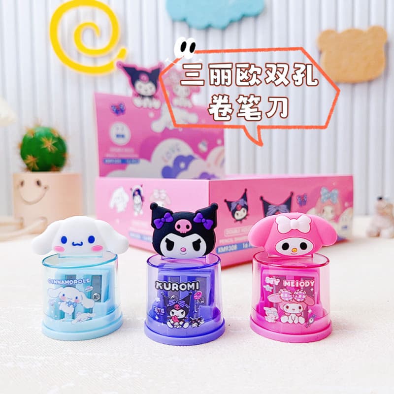 Creative cartoon cute silicone doll head shape pencil sharpener double hole pencil sharpener Sanrio primary school student pencil sharpener