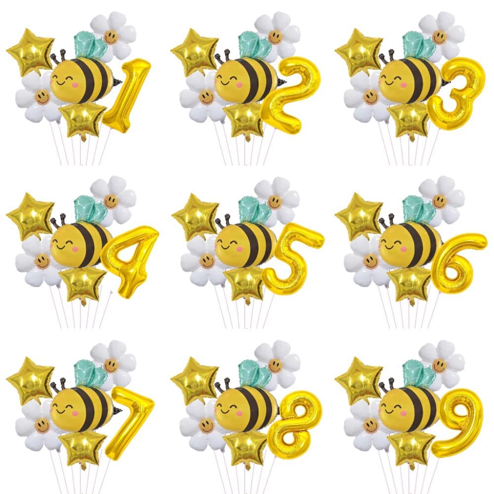 Bees Daisy 32 Inch Digital Aluminum Foil Balloons Set Children's Birthday Party Balloon Decoration Arrangement Latex Round Balloons
