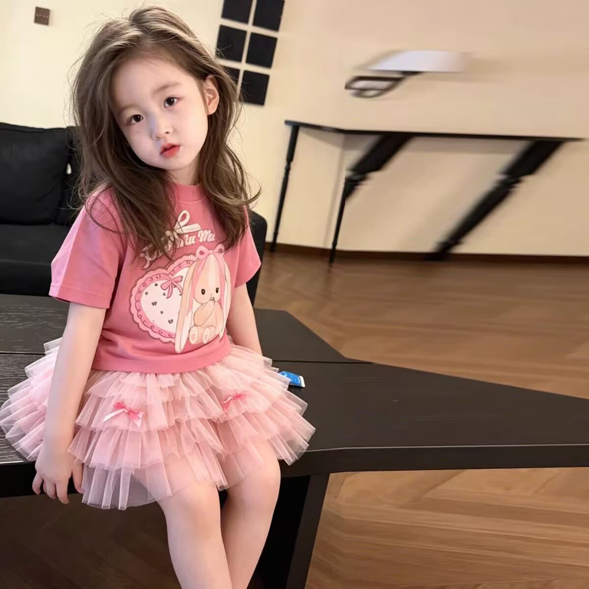 Girls sweet style one-year-old princess two-piece set baby pink short-sleeved skirt tutu skirt trendy