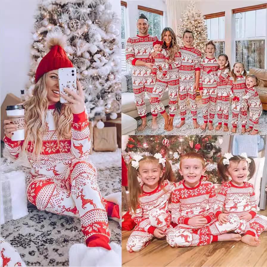 Western Cross-border New Amazon AliExpress Hot Selling Christmas Red-White Color-block Parent-child Outfit Casual Homewear
