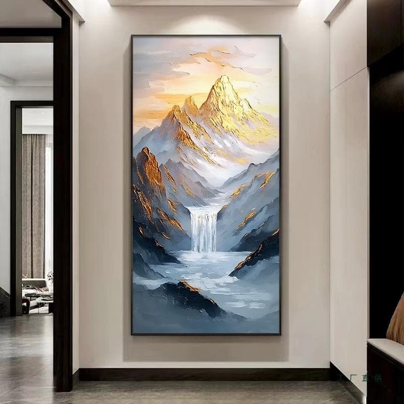 Wealth Accumulation" golden mountain hand-painted oil painting Dafen Village foyer painting decorative art Chinese style treasure bowl corridor hanging