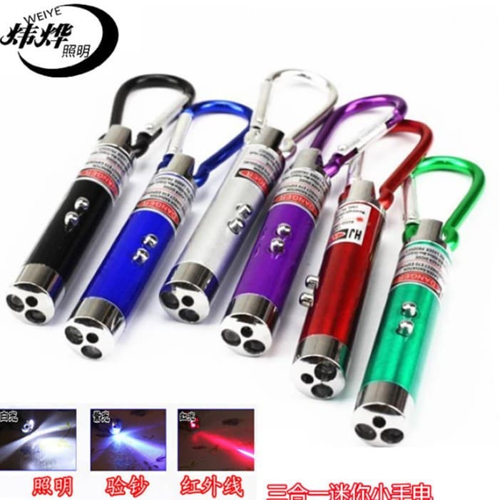 3-in-1 Laser Flashlight Carabiner Mini Flashlight UV Fluorescent Agent Detection Banknote Verification LED Light