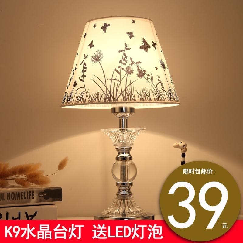 Crystal Table Lamp for Bedroom/Desk with Solid Wood Dimmable Remote Control LED Eye-Caring Hotel/B&B Lighting