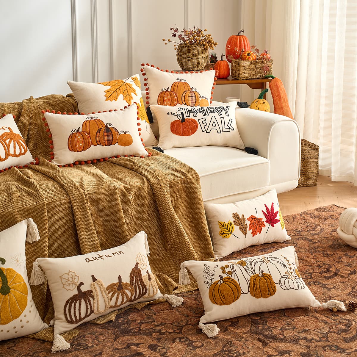 Hot-selling temu cross-border PC autumn maple pumpkin pillowcase Thanksgiving decoration living room sofa cushion cover