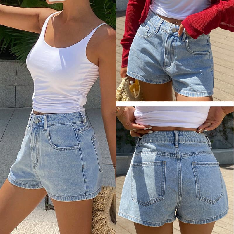 European and American Denim Shorts for Women 2026 New Hot Sale High-Waist Straight-Leg Three-Quarter Length Washed Fashion Casual Denim Shorts