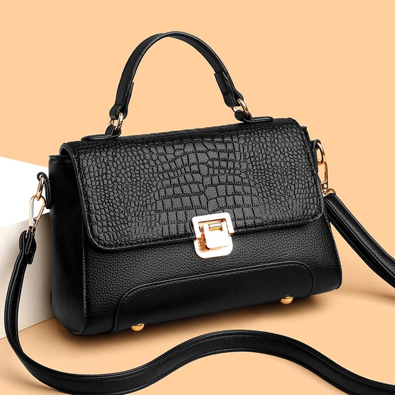 Cross-Border Women's Fashion Minimalist Crocodile Pattern Large Capacity Commuter Shoulder Crossbody Bag 2025 New Lightweight Small Square Bag