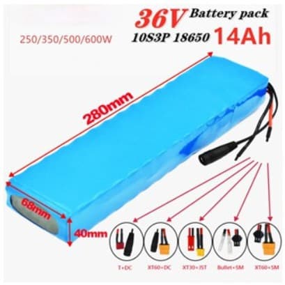 36V 14Ah 18650 Lithium Battery Bag Rechargeable 10S3P 250W Rate Modified Bicycle Electric Skateboard
