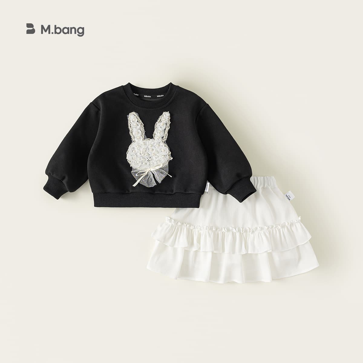 Youbao Girls' Autumn Set, Cartoon Round Neck Sweatshirt with White Cake Skirt, Two-Piece Kids' Outfit Stylish Clothes