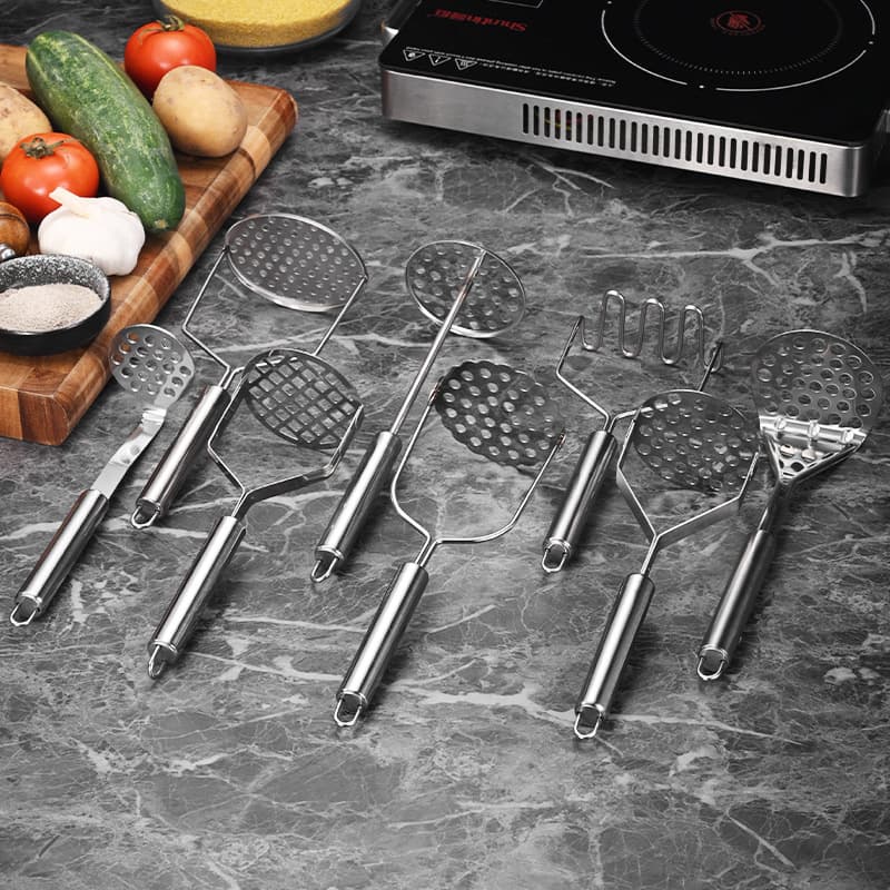 Stainless steel potato masher manual masher household kitchen potato press wavy round hole square hole potato press